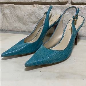 BCBG Aqua Reptile Texture Heels